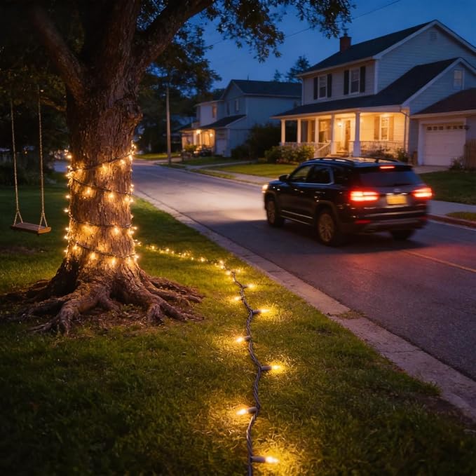 150 LED Warm White Christmas Lights UL Certified 22# Green Wire 50 Ft Commercial Grade Decorative Lighting String for Indoor and Outdoor Use.