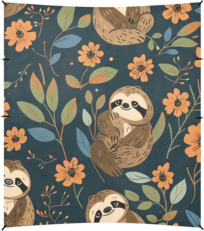 ALAZA Cute Baby Sloths Floral Seamless Beach Tent Sun Shelter Portable Canopy Sunshade for Outdoor Camping Picnics Backyard Fun 10x9 ft