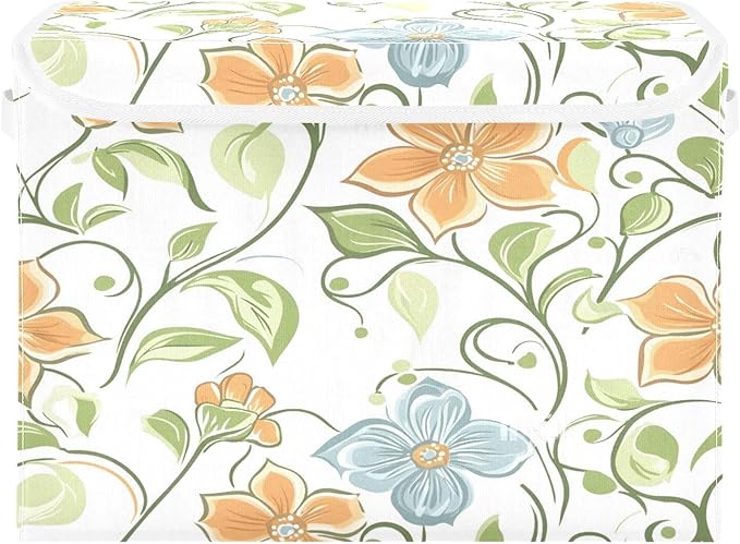 Elegant Flowers Fabric Storage Bins with Lids and HandleFoldable Storage Bins with LidsCloset Organizers for Clothes Storage Room Organization Office Storage Chest Organizer