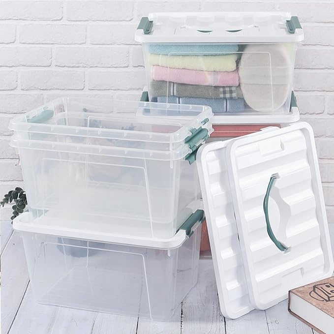 Ggbin 14 Quart Latching Storage Box with Handle 1 Pack Plastic Lidded Organizing Bin