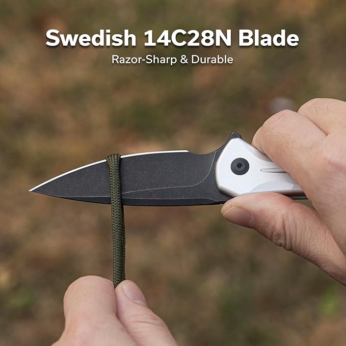 CIVIVI Kitefin EDC Pocket Knife 3.22“ 14C28N Drop Point Blade Folding Knife Aluminum Handle with Reversible Clip for Camping Hiking Hunting C24091-2 Silver