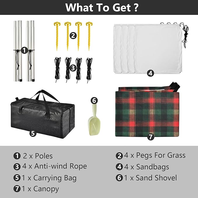 ALAZA Red Green Tartan Check Beach Tent Sun Shelter UPF50+ Protection Beach Shade Canopy w/ 4 Sandbags for Outdoor Camping Fishing Backyard Fun Picnic 10x9 ft