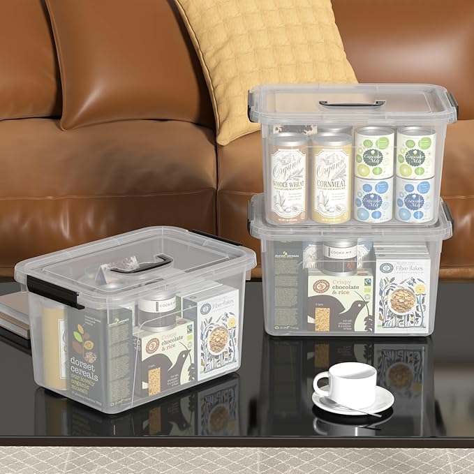 4-Pack 10 L Plastic Latching Box with Handle Clear Storage Containers Box for Organizing