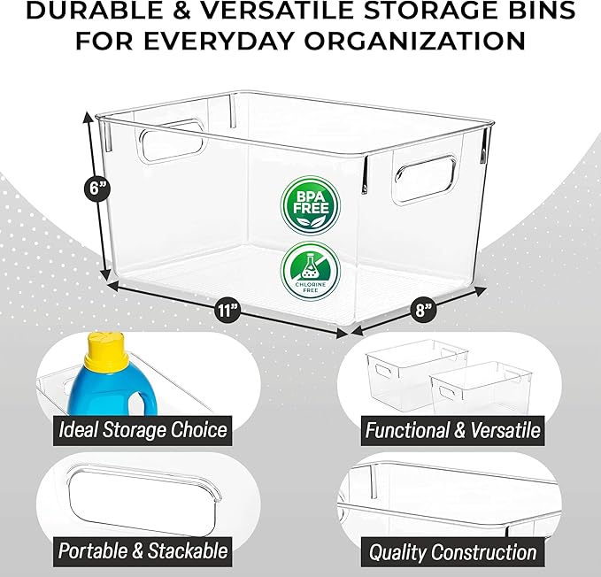 ClearSpace Clear Plastic Storage Bins – Pantry Organizers &amp Storage Containers Cabinet Organizer - Home Organization Must Haves for Kitchen Laundry Room Office Closet Garage &amp Freezer