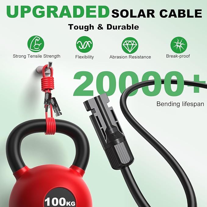 Oududianzi Solar Extension Cable 50Ft Solar Wire 10AWG 10 Gauge Tinned Copper PV Wire Solar Panel Wires and Connectors for Home Roofs RV Boat Camping Solar Panels