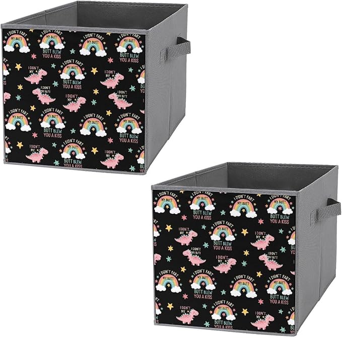 Compact Storage Basket I Didnt My Blew You A Kiss Funny Dinosaur Collapsible Organizer Bin with Handles Versatile Storage Container for Home
