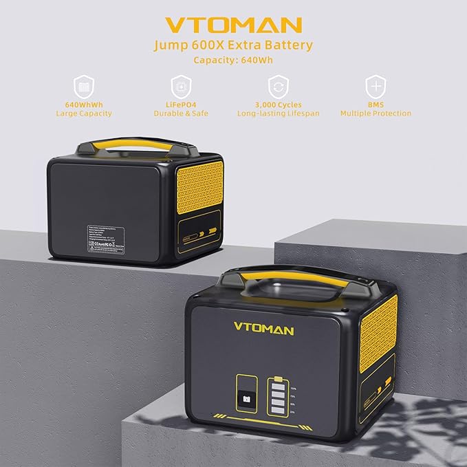 VTOMAN Jump 600X Extra Battery 640Wh for Jump 600X Portable Power Station LiFePO4 (LFP) Backup Expansion Battery with BMS Protection