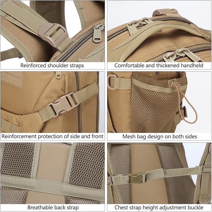 Tactical Backpack for Men Day Pack Molle Military Rucksack Waterproof 35L EDC Bag for Fishing Hiking Hunting (CP)