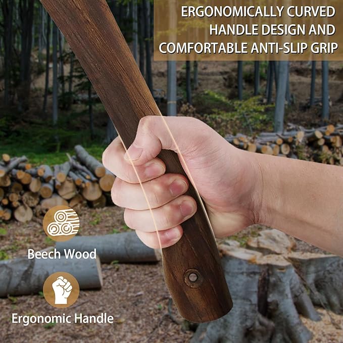 14.6 Hatchet Camping Hatchet with Leather Sheath Bushcraft Axe with 1065 Carbon Steel &amp Beech Handle Survival Axe for Wood Splitting and Chopping - Perfect for Gardening and Outdoor