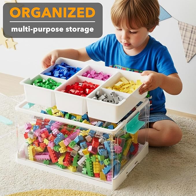 SpaceAid Craft Organizers and Storage - 24 QT Plastic Box Art Supply Storage Organizer Bin with Lid Removable Trays and Dividers Clear Container for Art and Craft Supplies1 Pack