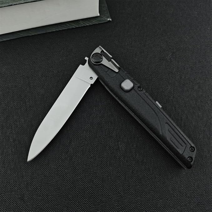HUAAO Manually Operated Button-Lock Knife 440C Steel Blade ABS Handle With Nylon Sheath EDC Outdoor Camping Tool