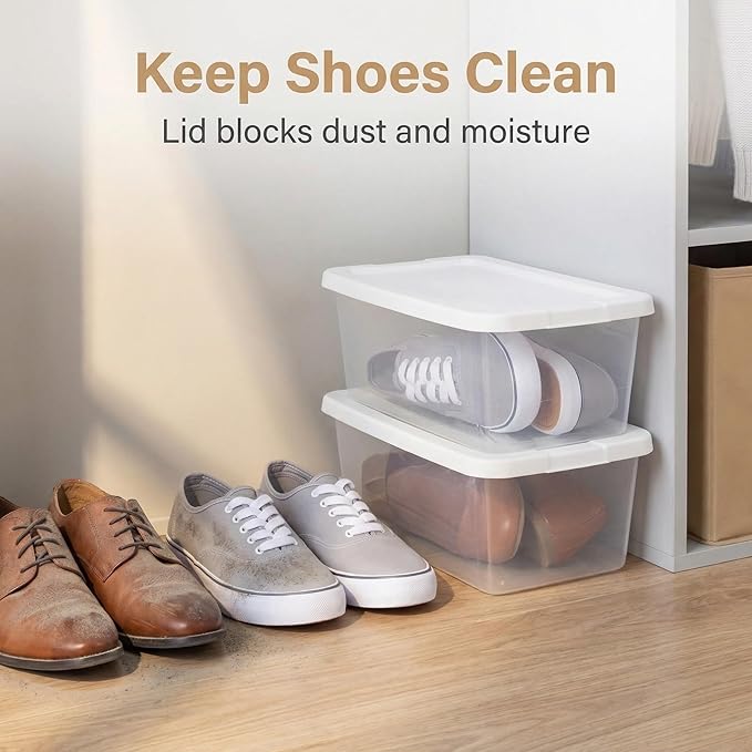 20-Pack Clear 6-Quart Plastic Storage Containers with Snap-Fit Lids – StackableDurable Organizers for HomeKitchenOfficeShoe Closets &amp Cabinet Shelves