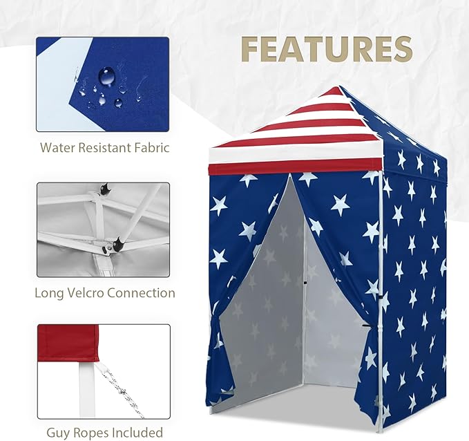 EAGLE PEAK 5x5 Instant Canopy with 4-Side Wall Panels Small Pop up Portable Canopy Tent with Carry Bag Light Weight Sun Shelter for Sports Camping and Beach American Flag
