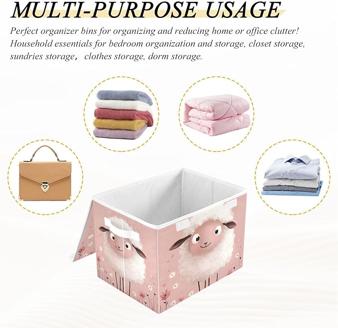 Storage Cube with Lid Cute Sheep Print 16.5×12.6×11.8 IN 1 Pack Collapsible Large Capacity Foldable Storage Basket Bin Organizer