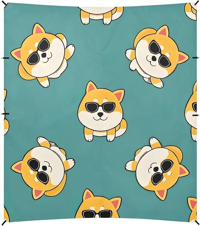 ALAZA Corgi with Sunglass Pattern Beach Tent Sun Shelter Portable Canopy Sunshade for Outdoor Camping Picnics Backyard Fun 10x9 ft