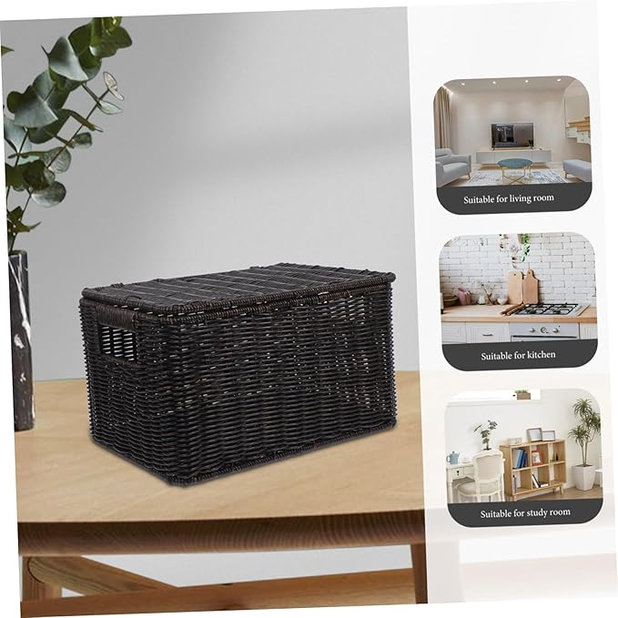 OUNONA Large-capacity Imitation Rattan Storage Box with Lid Versatile Decorative Organizer for Clothes Toys and Sundries Sturdy and Stylish Basket for Home and Closet Storage