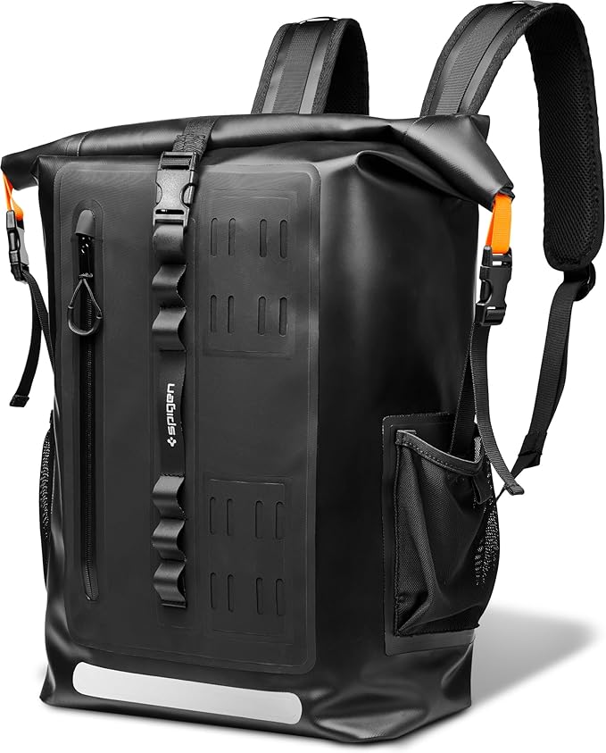 Spigen for Waterproof Backpack IPX6 35L Roll Top Travel Rucksack Fits up to 16 Inch Laptop Multi-Compartment Bag Ventilated Back Chest Strap Hiking Camping Swimming Canoeing Fishing