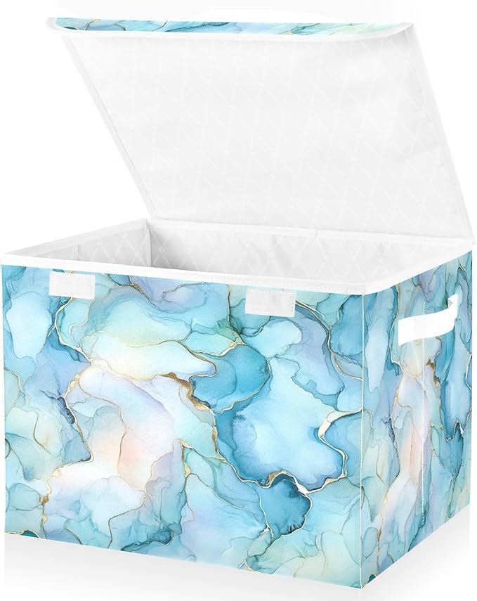 senya Large Storage Bins with Linen Ink Border Collapsible Foldable Storage Cubes Fabric Closet Organizer Containers Box with Flip-Top Lid for Home Bedroom Office 16.7 x 12.6 x 11.8in