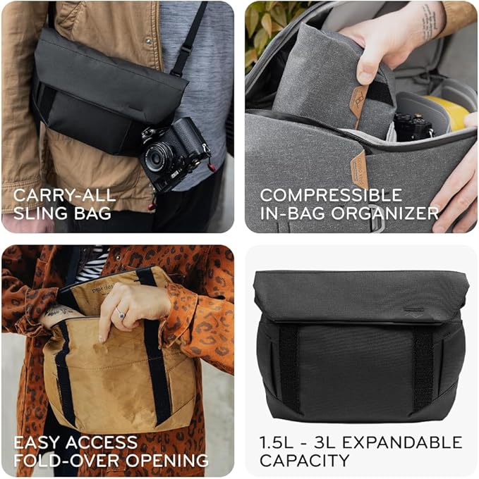 Peak Design Field Pouch V2 Eclipse 2-in-1 Organizer and Sling Bag Adjustable Shoulder Strap and Integrated Belt Loops Weatherproof Nylon Canvas Organizer Pouch or Carry Bag for Men and Women