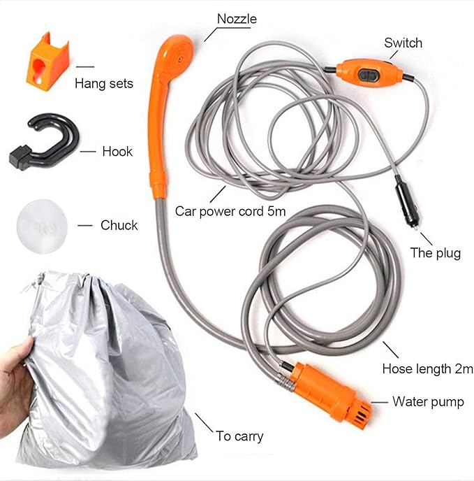 Portable Camping Shower Kit - DC12V Outdoor Shower Kit with Ergonomic Design and Easy Installation