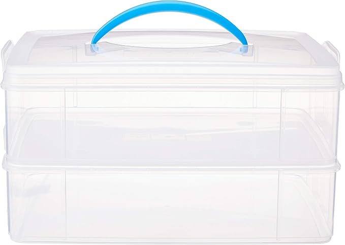 Snapware Snap 'N Stack Portable Storage Bin for Tools and Craft Storage 14.1 x 10.5-Inch Clear BPA-Free Container Tool Box with Stackable Trays Microwave Freezer and Dishwasher Safe
