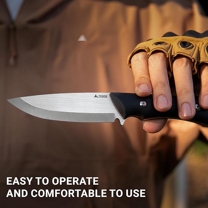 Fixed Blade Knife 3.94” Drop Point 9cr18mov Blade Camping Hunting Hiking Knife for Men Women G10 Handle with Sheath and Clip Outdoor Daily Use EDC