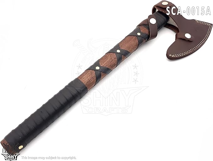 SHINY CRAFTS® Norse Viking Axe with Leather Sheath – Hand-Forged Bearded Hatchet Tomahawk Axe for Camping Survival Woodcutting Unique Gift for Him Husband Dad Groomsmen (Black-SCA-15-A)