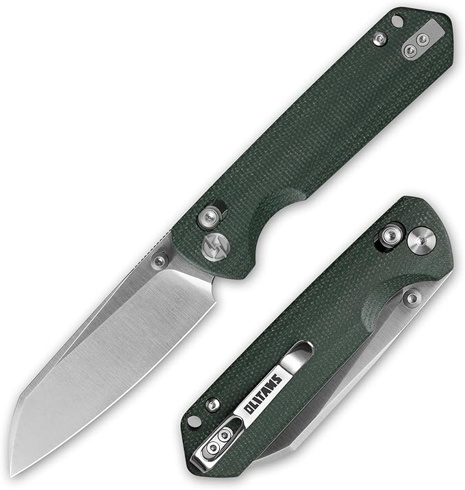 OLITANS G062 Folding Knife for EDC 14C28N Steel Blade Pocket knife Crossbar Lock Knife for Outdoor Survival Hunting and Camping 3.28oz（Micarta Green+Satin）