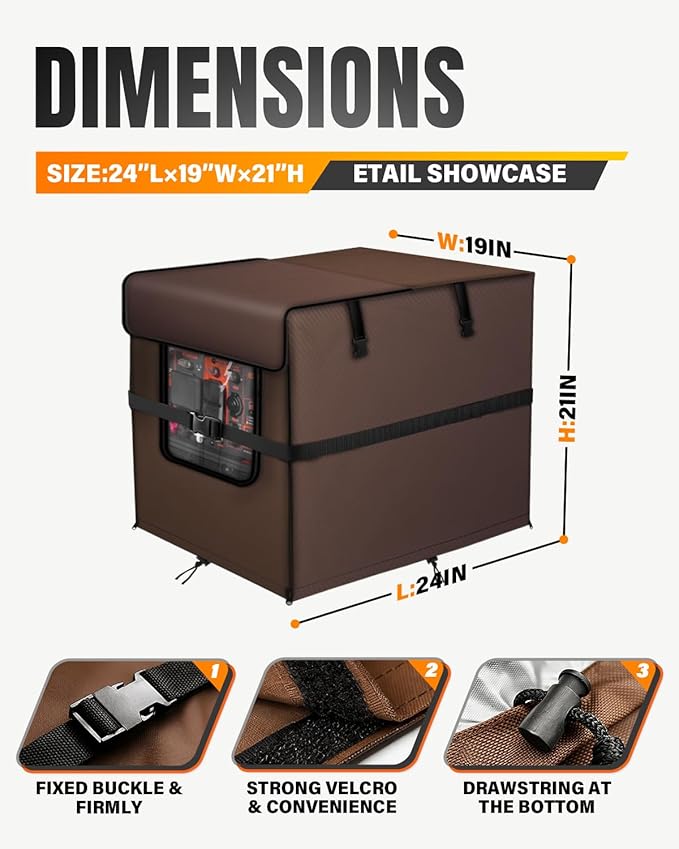 Portable Generator Cover. 600D+210D Heavy Duty Waterproof. 24’’L×19’’W×21’’H for Universal Most Inverter Generators. Fuel can be Added to the Top. Coffee