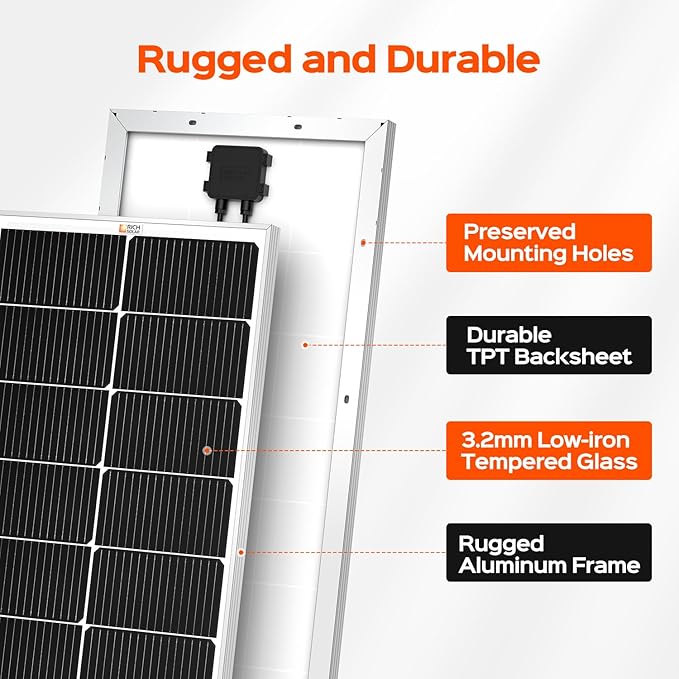 RICH SOLAR MEGA 130 Slim 2 Pack of 130 Watt Monocrystalline Solar Panel for RV Trailer Motorhome