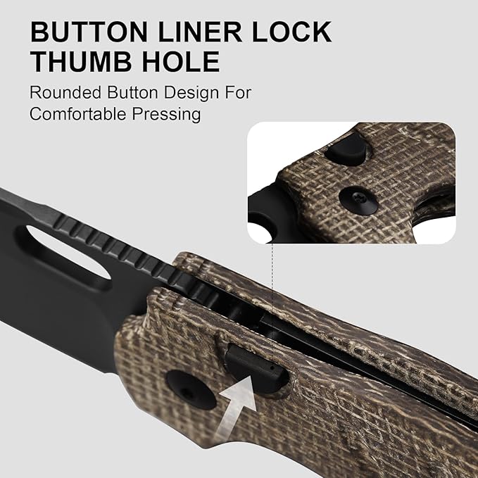 Kizer C01C 2.9 BS Sheepdog Pocket Knife 2.95 Elmax Sheepsfoot Blade Folding Knife with Brown Norplex UltreX™ Micarta Handle Small EDC Camping Survival Knives with Thumb Hole Ki3488.29BSA2