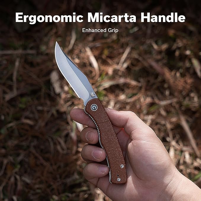 CIVIVI Clingman EDC Pocket Folding Knife with Titanium Reversible Clip 2.99 Nitro-V Blade Micarta Handle Liner Lock Knife Gift for Men Women C23065-3 (Brown)