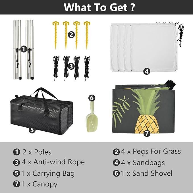 ALAZA Crocodile Pineapple Beach Tent Sun Shelter UPF50+ Protection Beach Shade Canopy w/ 4 Sandbags for Outdoor Camping Fishing Backyard Fun Picnic 10x9 ft