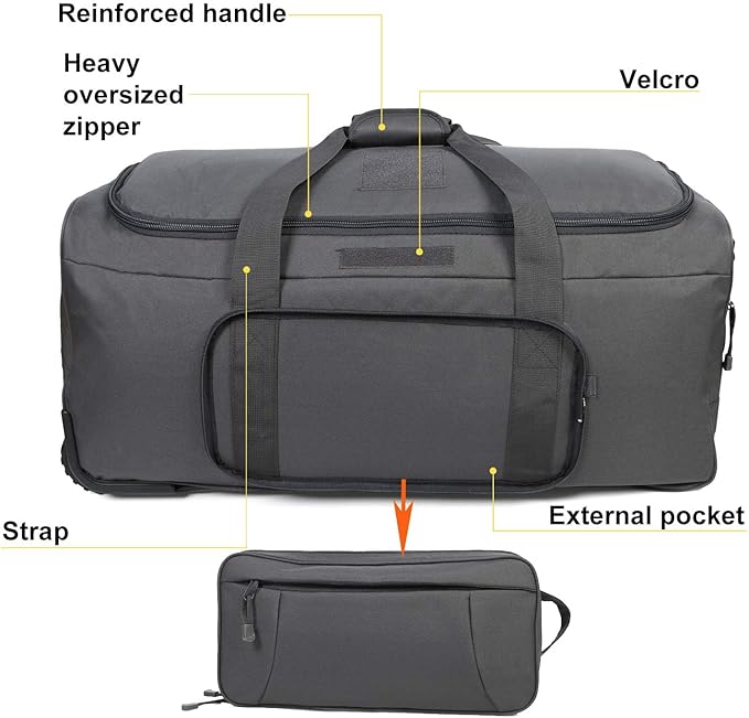 Military Wheeled Deployment Bag Large Tactical Heavy Duty Duffel Bag for Camping Hiking (Grey)