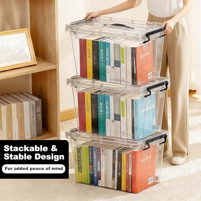 360 QT Clear Storage Bins with Lids 4 Pack 90 QT Heavy-Duty Stackable Plastic Organizer Containers BPA-Free See-Through Totes for Garage Home Office Closet &amp Toy Organization
