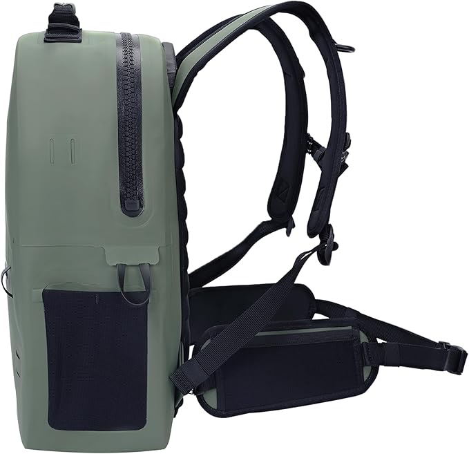 Breakwater Supply™ River Ute Waterproof IP68 Fishing Backpack Floating TPU Submersible Dry Bag with Padded Hip Belt and Airtight Zippers | 20L (River Ute 20L Marsh Green)