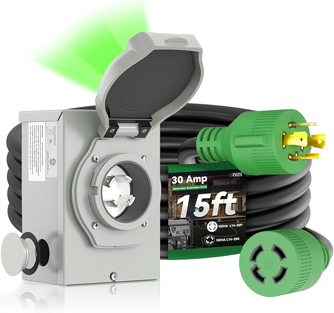 30 Amp Generator Cord 15FT and Power Inlet Box Pre-Drilled 30 Amp Generator Inlet Box with Cord NEMA L14-30P to L14-30R Generator Cord Waterproof Combo Kit ETL Listed