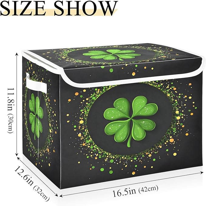 Doodle St. Patrick's Day Shamrock Pattern Foldable Storage Baskets Fabric Boxes with Handle Organizers with Flip-Top Lids Storage Bins for Home Bedroom Office