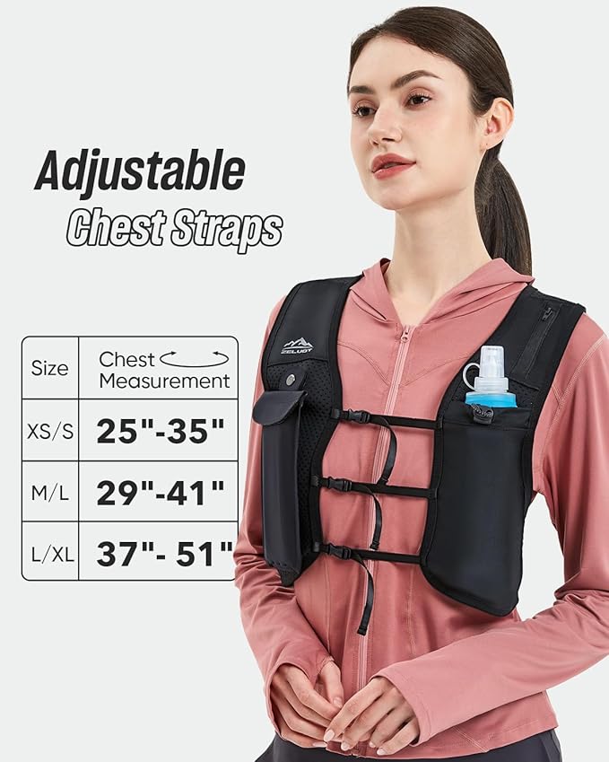 Zelvot Running Vest for Women Men USA Original Patent Adjustable Chest Straps Running Hydration Vest with 500ml Soft Flask Lightweight Reflective Hydration Backpack for Marathon