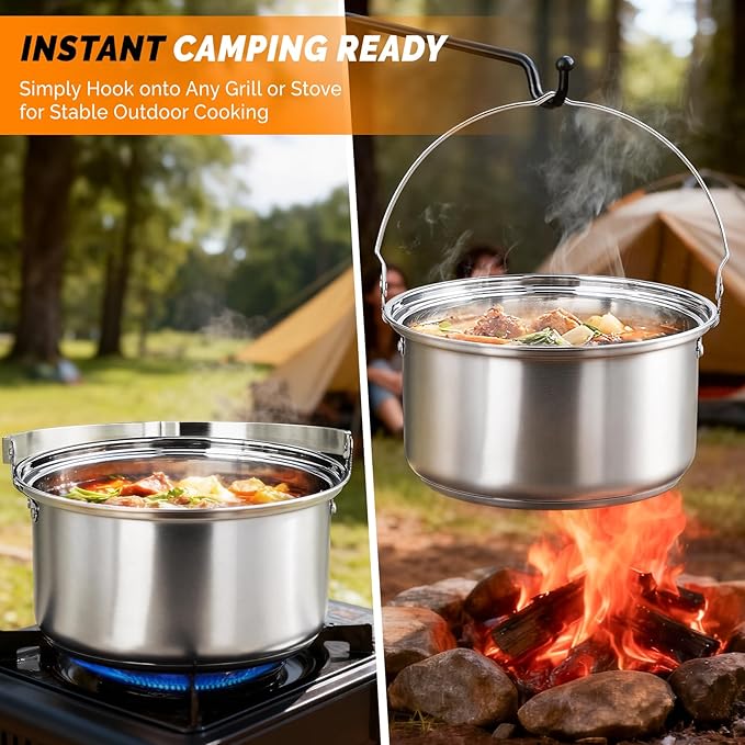 ROVSUN 34/10/6 pcs Camping Cookware Mess Kit Lightweight Non-Stick Camping Cooking Pot and Pan Set with Stainless Steel Camping Gear Kettle Cup for Open Fire Backpacking Outdoor Cooking