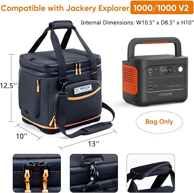 Double-Layer Travel Carrying Case for Jackery Explorer 1000 v2 – Hard Molded Bottom Side Ventilation &amp Front Pockets Portable Power Station Storage Bag for Jackery Accessories &amp Solar Genera
