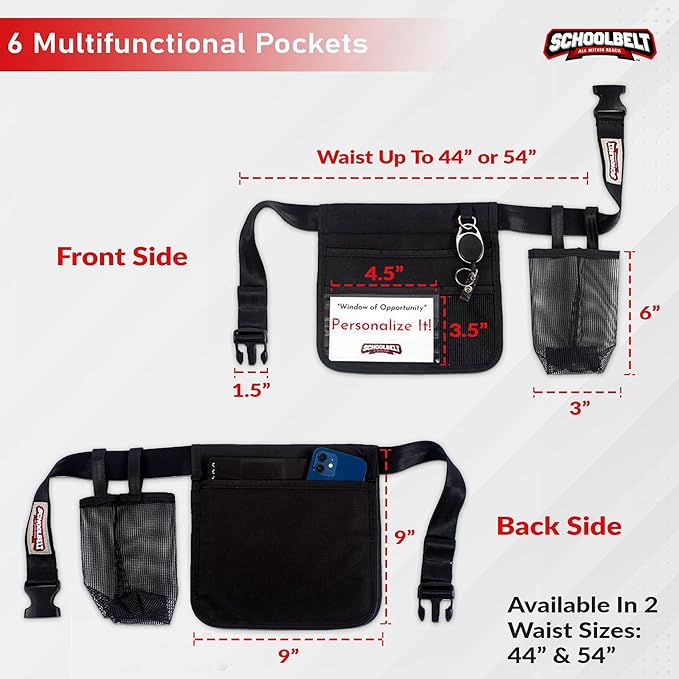 Mini Premium Hip Utility Pouch/Teachers &amp Mobile Workers /6 Pocket/Key/Badge Reel/Drink Pouch/ID Sleeve (Up to 44 Waist)