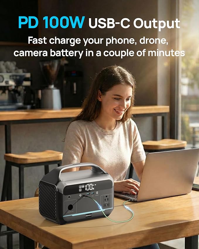 Portable Power Station 600W 288Wh LiFePO4 Battery Solar Generator Power Bank with AC Outlet 110V/ 1200W Surge PD 100W Output Fast Charging for Outdoors Camping Home Emergency Hunting Blackout