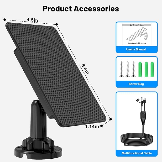 Solar Panel for Trail Cameras Built-in 5000mAh Large-Capacity Rechargeable Battery Trail Camera Solar Panel Solar Battery Charger Kit with Type C/5V DC/6V Output Suitable for Most Trail Cameras