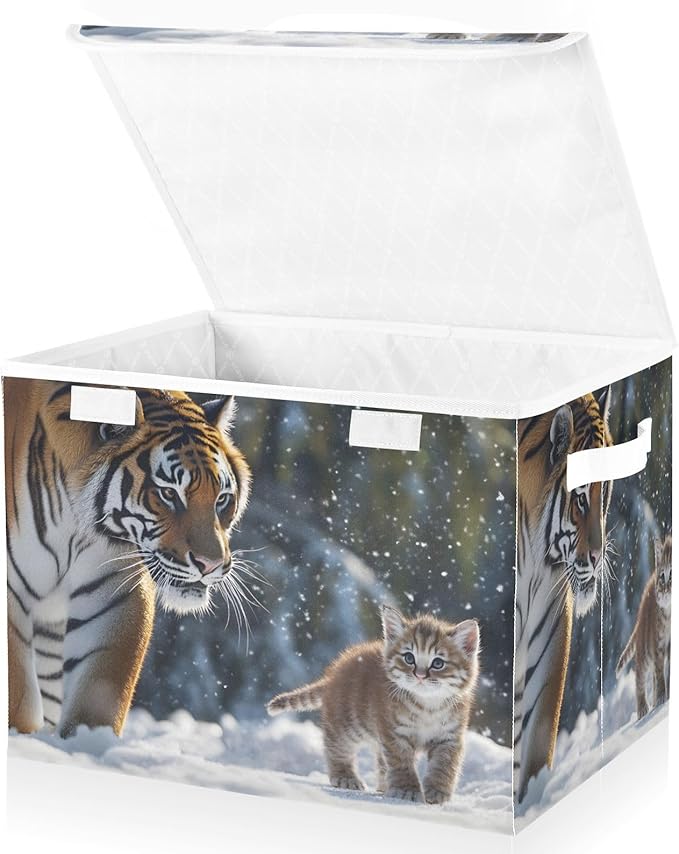 Storage Cube with Lid Cats Print 16.5×12.6×11.8 IN Collapsible Large Capacity Foldable Storage Basket Bin Organizer