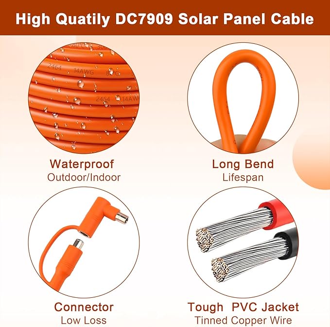 MOOKEERF 14AWG DC 8mm Extension Cable for Solar Panel 50FTDC7909 Solar Panel Cable Female to Male with DC8020 Male Adapter Compatible with AkerGZ YetiBLUETTJackery Portable Power Station - 50 Foot