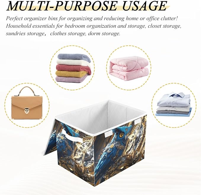 Storage Cube with Lid Machine Owl Print 16.5×12.6×11.8 IN Collapsible Large Capacity Foldable Storage Basket Bin Organizer