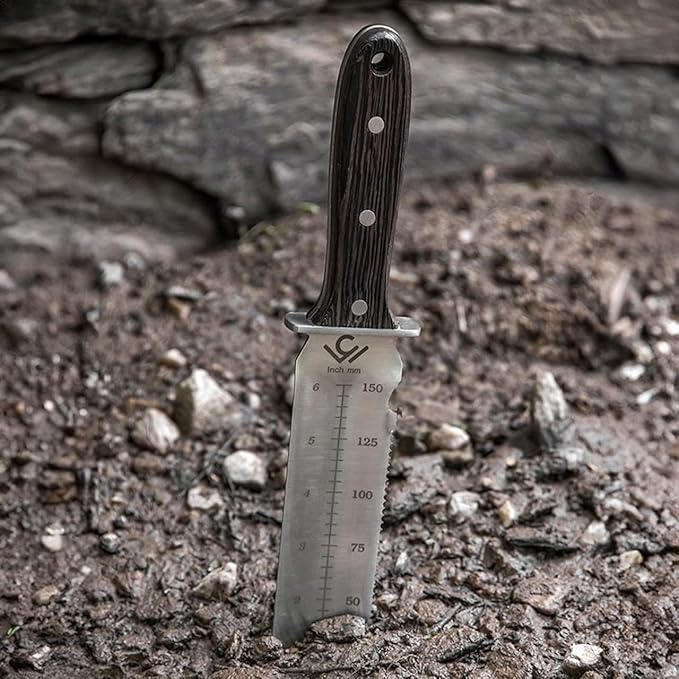 TerraBlade Hori Hori Knife – Heavy-Duty Steel Outdoor Tool with Black Wood Handle for Digging Cutting and Camping