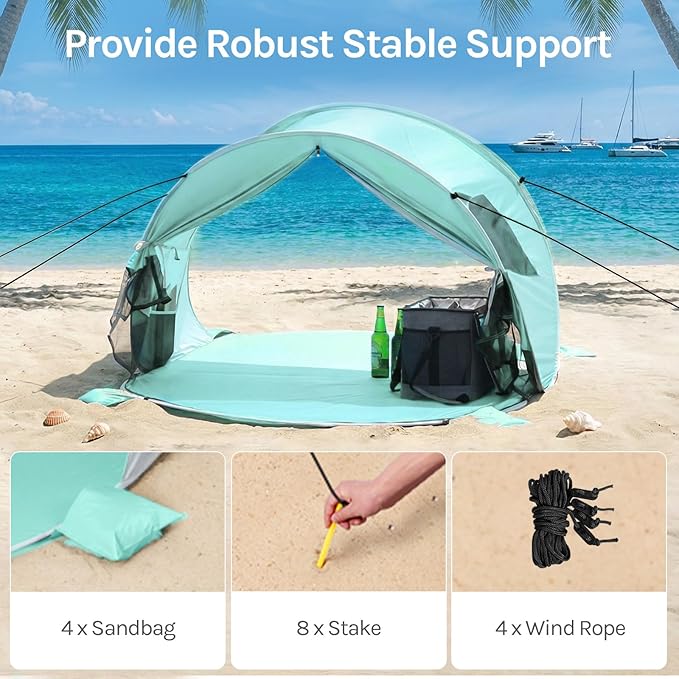 Wolfwise Pop up Beach Tent Sun Shelter with UPF50+ UV Protection Instant Easy Setup Popup Beach Shade Canopy for 2 Person Portable &amp Foldable with Carring Bag 79 ×49×38 in Mint Green