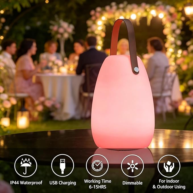 uuffoo Rechargeable Portable Table Lamp Cordless RGB Lantern with Remote Decorative LED Night Light IP44 Waterproof Indoor Outdoor Lamp for Bedroom Patio Garden Wedding Party